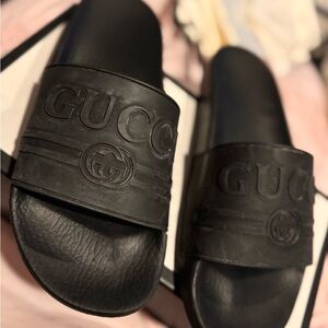 Gucci Embossed Black Logo Slides